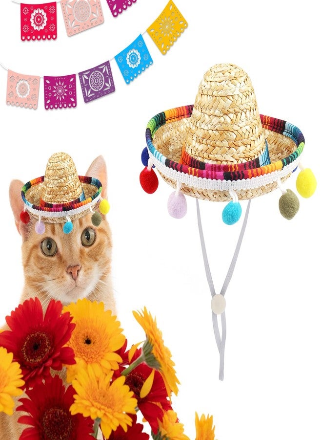 ALIBBON Mini Sombrero Straw Hat - Multicolor Dog & Cat Hat for Mexican Fiesta - Image 1